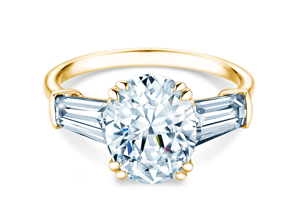 Verlobungsring Oval Tapered Baguette in 14K Gelbgold mit Diamanten 1,05ct G/SI
