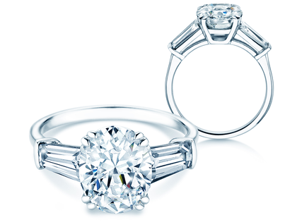 Verlobungsring Oval Tapered Baguette in 14K Weißgold mit Labordiamanten 0,41ct E/VS