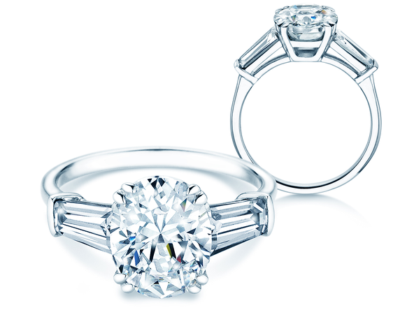 Verlobungsring Oval Tapered Baguette in 14K Weißgold mit Labordiamanten 0,41ct E/VS