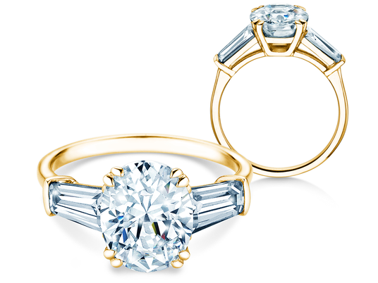 Verlobungsring Oval Tapered Baguette in 9K Gelbgold mit Labordiamanten 0,41ct E/VS