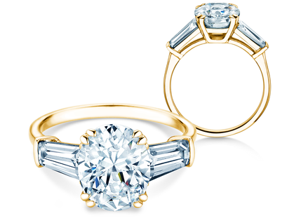 Verlobungsring Oval Tapered Baguette in 14K Gelbgold mit Diamanten 0,70ct G/SI