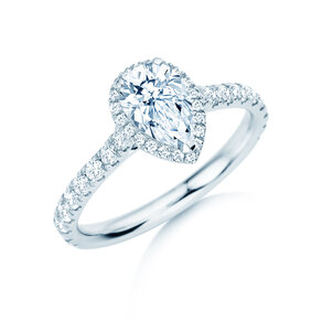 Verlobungsring Pear Halo Pavé in 9K Weißgold mit Labordiamanten 0,58ct E/VS