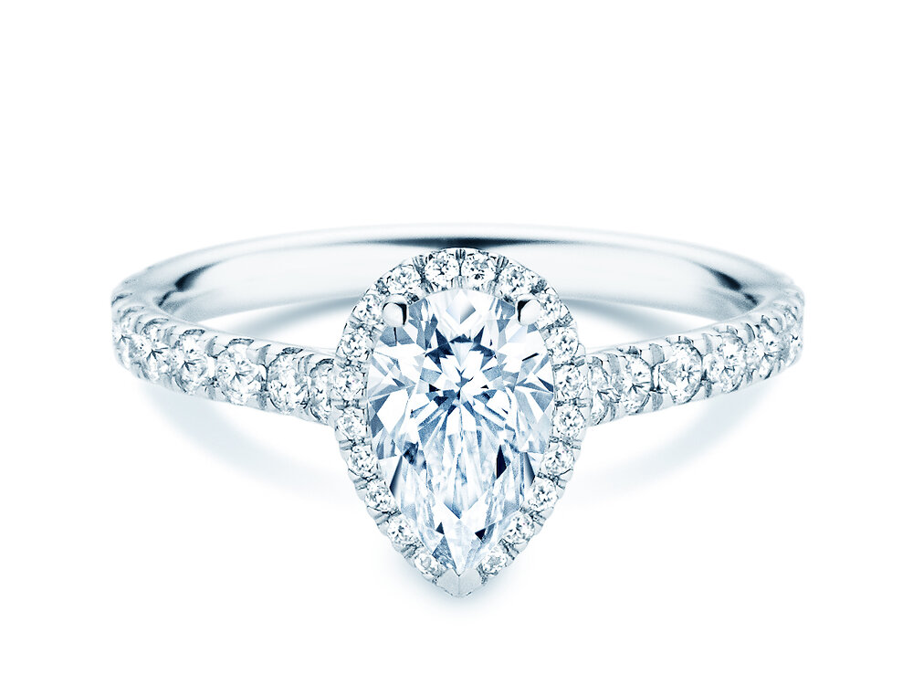 Verlobungsring Pear Halo Pavé in 9K Weißgold mit Labordiamanten 2,02ct E/VS