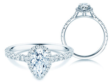 Verlobungsring Pear Halo Pavé in 9K Weißgold mit Diamanten 0,88ct G/SI