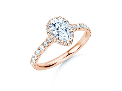 Verlobungsring Pear Halo Pavé in 9K Roségold mit Diamanten 1,46ct G/SI