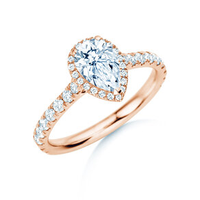 Verlobungsring Pear Halo Pavé in 9K Roségold mit Diamanten 1,46ct G/SI