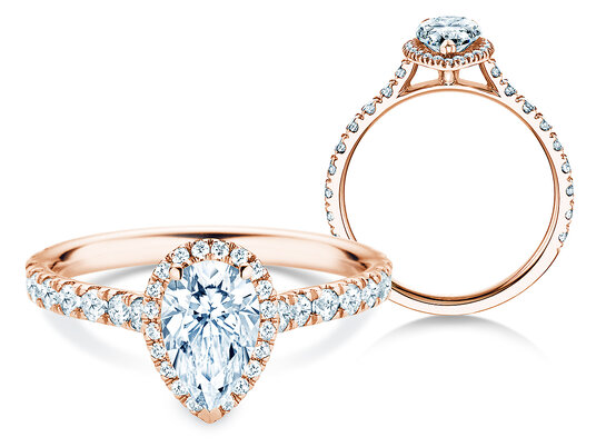 Verlobungsring Pear Halo Pavé in 9K Roségold mit Diamanten 1,46ct G/SI
