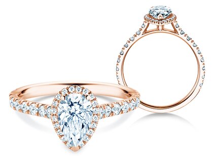 Verlobungsring Pear Halo Pavé in 9K Roségold mit Diamanten 1,46ct G/SI