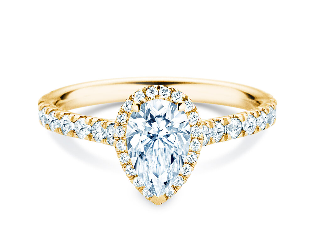 Verlobungsring Pear Halo Pavé in 14K Gelbgold mit Diamanten 1,13ct G/SI