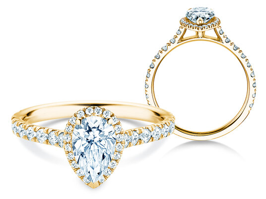 Verlobungsring Pear Halo Pavé in 9K Gelbgold mit Diamanten 1,46ct G/SI