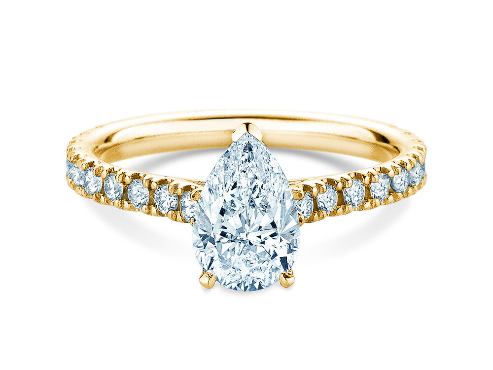 Verlobungsring Pear Pavé in 9K Gelbgold mit Labordiamanten 1,36ct E/VS