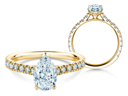 Verlobungsring Pear Pavé in 9K Gelbgold mit Labordiamanten 0,81ct E/VS