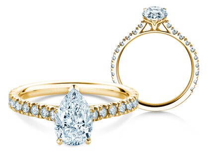 Verlobungsring Pear Pavé in 9K Gelbgold mit Diamanten 0,81ct G/SI