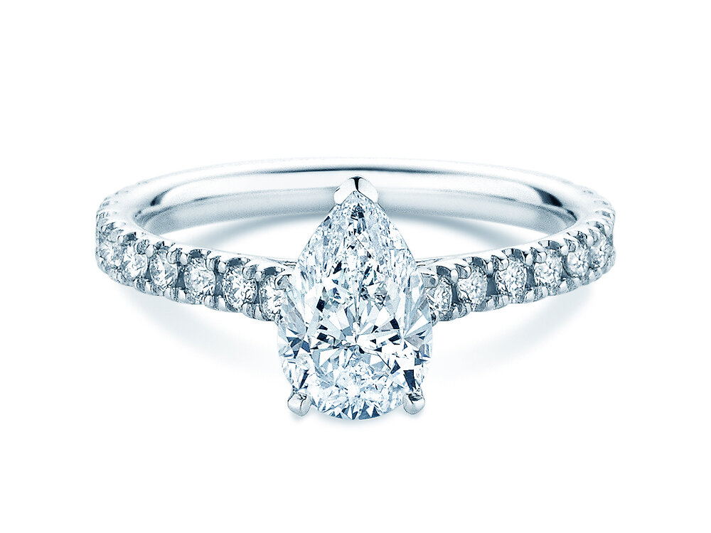 Verlobungsring Pear Pavé in Platin 950/- mit Labordiamanten 0,58ct E/VS