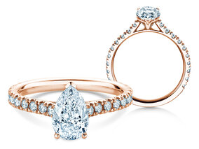 Verlobungsring Pear Pavé in 9K Roségold mit Diamanten 0,81ct G/SI