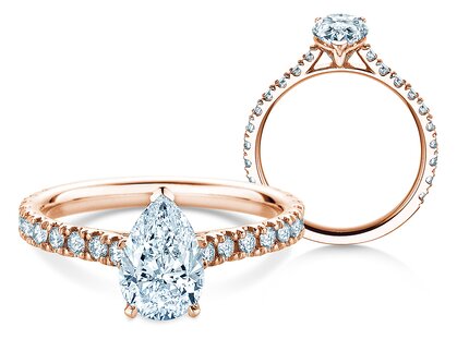 Verlobungsring Pear Pavé in 9K Roségold mit Diamanten 0,81ct G/SI