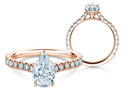 Verlobungsring Pear Pavé in 9K Roségold mit Labordiamanten 0,81ct