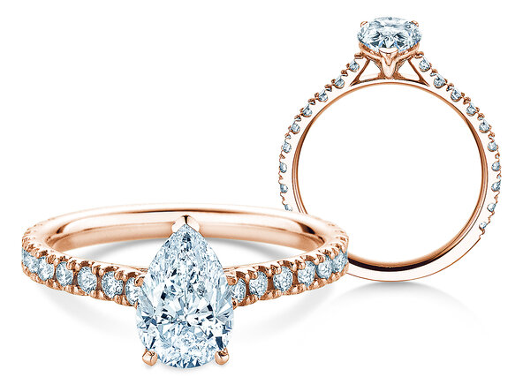 Verlobungsring Pear Pavé in 9K Roségold mit Diamanten 0,81ct G/SI