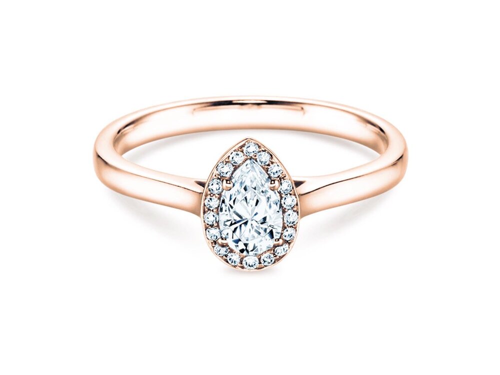 Verlobungsring Pear Shape in 18K Roségold mit Labordiamanten 0,93ct E/VS