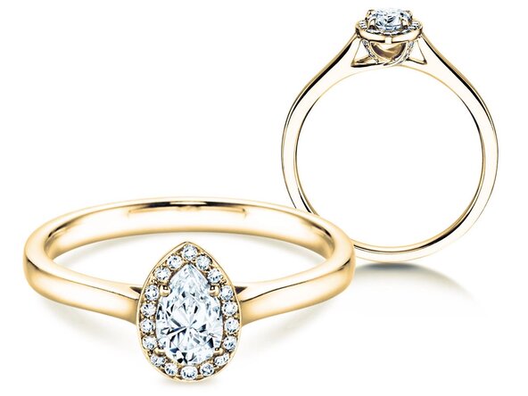 Verlobungsring Pear Shape in 9K Gelbgold mit Diamanten 0,40ct G/SI
