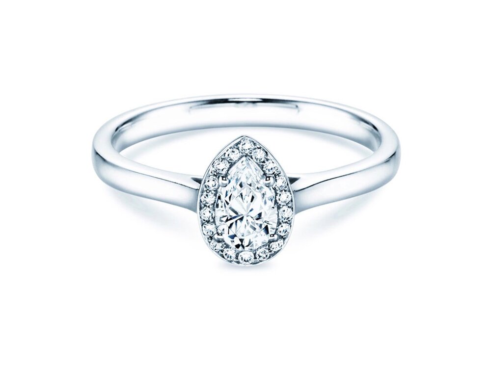 Verlobungsring Pear Shape in Platin 950/- mit Labordiamanten 0,93ct E/VS