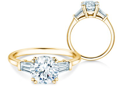 Verlobungsring Round Brilliant Tapered Baguette  in Gelbgold