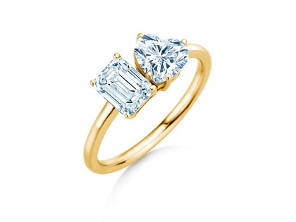 Verlobungsring Toi et Moi Emerald & Heart  in 9K Gelbgold mit Labordiamanten 0,40ct E/VS