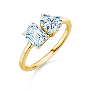 Verlobungsring Toi et Moi Emerald & Heart  in 9K Gelbgold mit Labordiamanten 0,40ct E/VS
