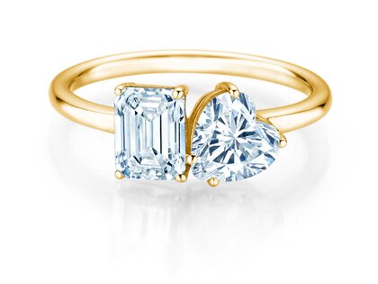 Verlobungsring Toi et Moi Emerald & Heart  in 9K Gelbgold mit Labordiamanten 0,40ct E/VS
