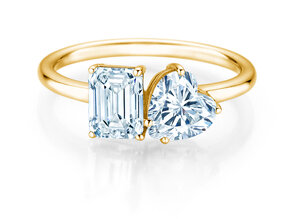 Verlobungsring Toi et Moi Emerald & Heart  in 9K Gelbgold mit Labordiamanten 0,40ct E/VS