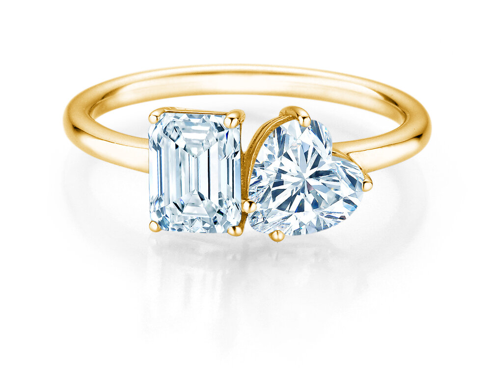 Verlobungsring Toi et Moi Emerald & Heart in 9K Gelbgold mit Diamanten 2,25ct G/VS