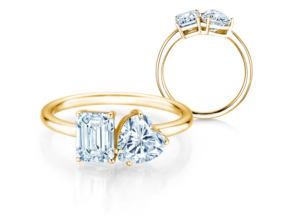 Verlobungsring Toi et Moi Emerald & Heart  in 9K Gelbgold mit Labordiamanten 0,40ct E/VS