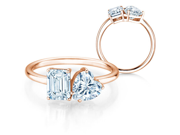 Verlobungsring Toi et Moi Emerald & Heart  in 9K Roségold mit Diamanten 0,65ct G/VS
