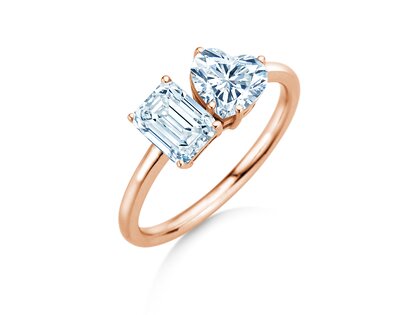 Verlobungsring Toi et Moi Emerald & Heart  in 9K Roségold mit Diamanten 0,65ct G/VS