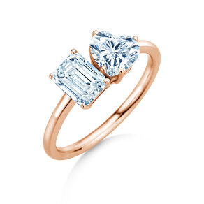 Verlobungsring Toi et Moi Emerald & Heart  in 9K Roségold mit Diamanten 0,65ct G/VS
