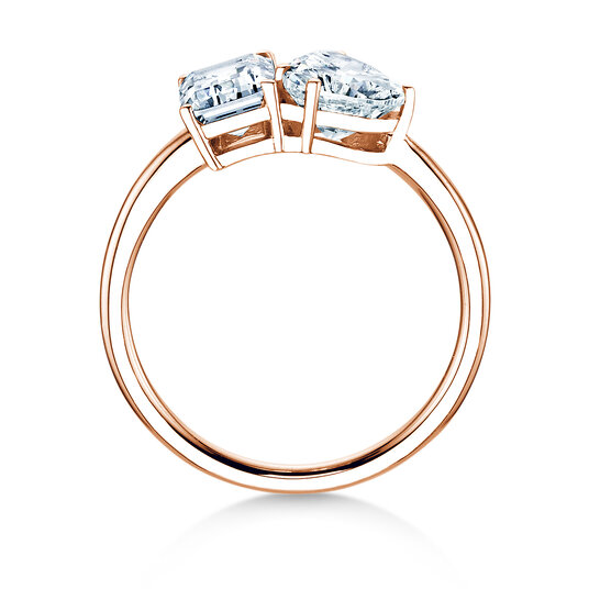 Verlobungsring Toi et Moi Emerald & Heart  in 9K Roségold mit Labordiamanten 1,20ct