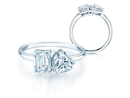 Verlobungsring Toi et Moi Emerald & Heart  in 14K Weißgold mit Diamanten 0,40ct G/VS