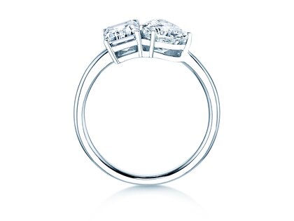 Verlobungsring Toi et Moi Emerald & Heart  in 14K Weißgold mit Diamanten 0,40ct G/VS