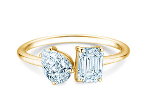 Verlobungsring Toi et Moi Pear & Emerald in 9K Gelbgold mit Labordiamanten 0,30ct E/VS