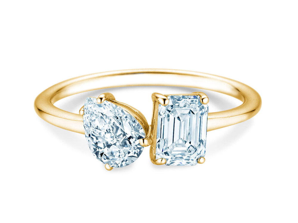 Verlobungsring Toi et Moi Pear & Emerald in 9K Gelbgold mit Labordiamanten 0,50ct E/VS
