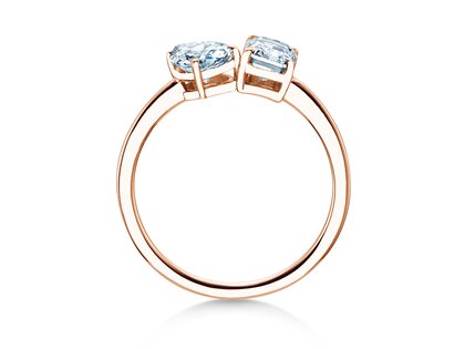 Verlobungsring Toi et Moi Pear & Emerald in 9K Roségold mit Diamanten 0,30ct G/VS