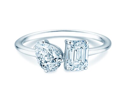 Verlobungsring Toi et Moi Pear & Emerald in 14K Weißgold mit Labordiamanten 0,30ct E/VS