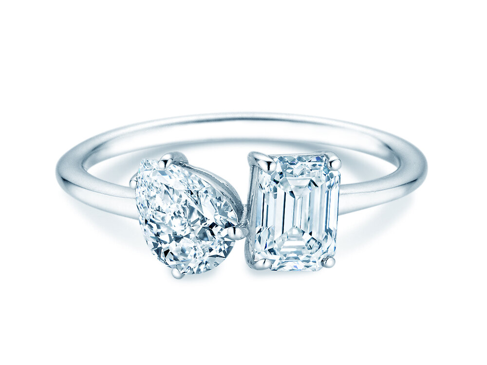 Verlobungsring Toi et Moi Pear & Emerald in Platin 950/- mit Diamanten 1,00ct G/VS