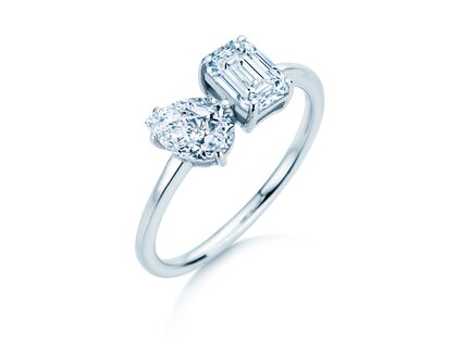 Verlobungsring Toi et Moi Pear & Emerald in 14K Weißgold mit Labordiamanten 0,30ct E/VS