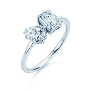 Verlobungsring Toi et Moi Pear & Emerald in 14K Weißgold mit Labordiamanten 0,30ct E/VS