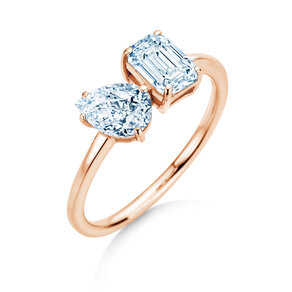 Verlobungsring Toi et Moi Pear & Emerald in 9K Roségold mit Diamanten 0,30ct G/VS