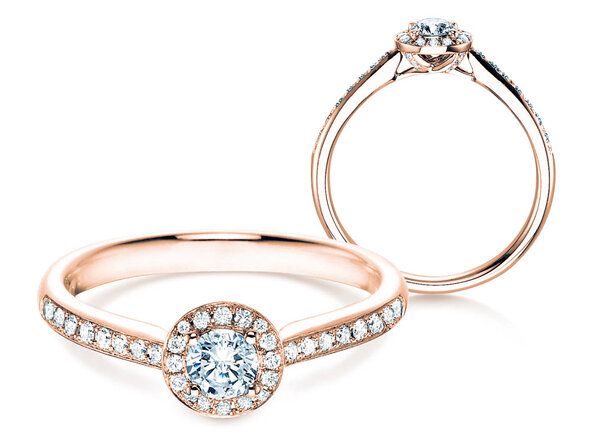 Verlobungsring Halo Petite in 18K Roségold mit Diamanten 0,50ct G/SI