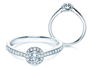 Verlobungsring Halo Petite in Weißgold