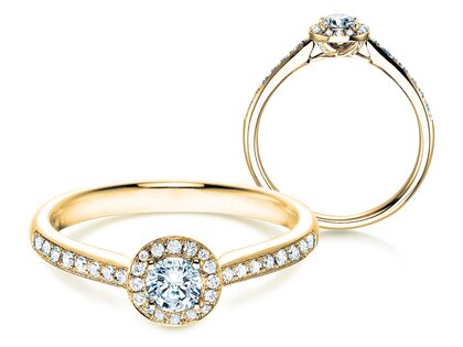 Verlobungsring Halo Petite in 18K Gelbgold mit Diamanten 0,50ct G/SI