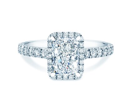 Verlobungsring Radiant Halo Pavé in 14K Weißgold mit Labordiamanten 2,02ct E/VS